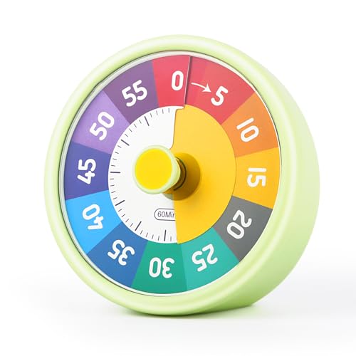 Visueller Timer für Kinder, Countdown Timer, 60 Minuten Visueller Leiser Kurzzeitmesser Schreibtisch Kinder Zeitmanagement Tools, für Klassenzimmer Schule Büro Küche (Grün) von KEWUZY