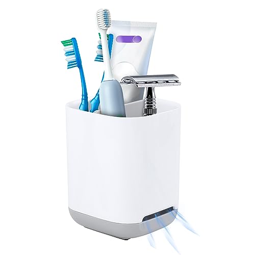 Zahnbürstenhalter, Zahnputzbecher, Abnehmbarer Zahnbürstenhalter Kunststoff, Toothbrush Holder, Badezimmer Elektrischer Zahnbürstenhalter mit Abflussloch, 2 Zahnbürstenfächer+1 Aufbewahrungsschlitz von KEWUZY