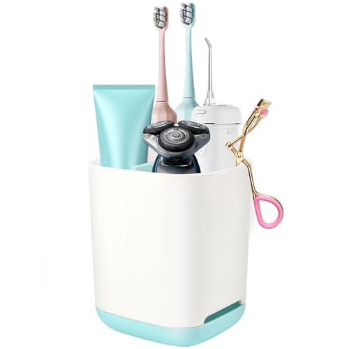 Zahnbürstenhalter, Zahnputzbecher, Abnehmbarer Zahnbürstenhalter Kunststoff, Toothbrush Holder, Badezimmer Elektrischer Zahnbürstenhalter mit Abflussloch, 2 Zahnbürstenfächer+1 Aufbewahrungsschlitz von KEWUZY