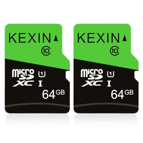 KEXIN 64GB Micro SD Karte 2 Stück UHS-3 MicroSDXC Speicherkarte bis zu 85 MB/s (Class 10 U3 C10) Memory Karte SD Card für Kameras, Tablets und Android Smartphones Sicherheitssystem(Schwarz Grün) von KEXIN