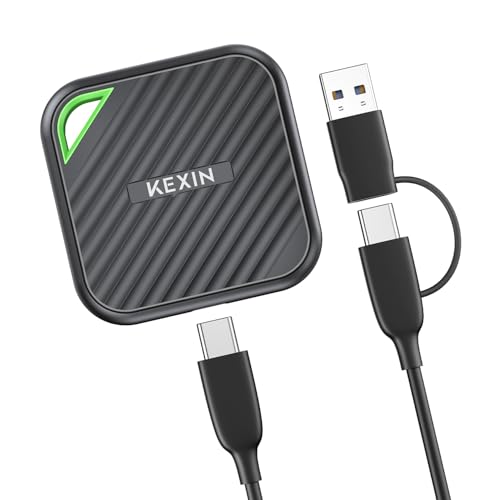 KEXIN Extreme Portable SSD 512GB, Tragbare SSD 512 GB, USB 3.2 Gen 2x2, 2.000 MB/s Lesen, 1.800 MB/s Schreiben, USB C Robuste Festplatte für Mac, PC und Smartphone, Schwarz von KEXIN