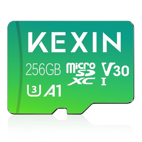 KEXIN Micro SD Karte 256GB MicroSDXC UHS-I Speicherkarte 256GB + SD Adapter, A1, V30, U3, Class 10, Full HD MicroSD Karte 256 GB Micro SD Card für Smartphones, Actionkameras, Drohnen, Tablet von KEXIN
