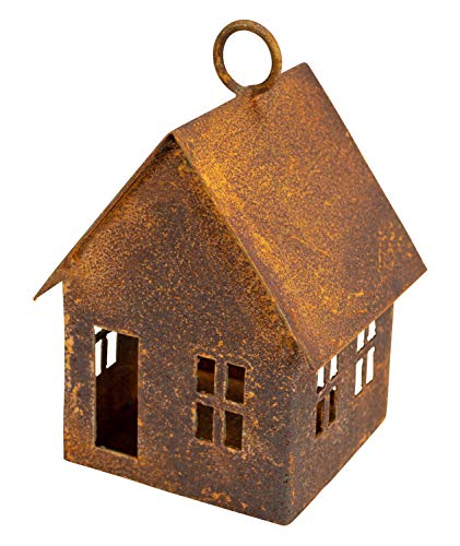 Manufaktur-Lichtbogen Edelrost Haus zum aufhängen - Vogelfutterhaus oder Windlicht Gartendeko Rost von KEXMY