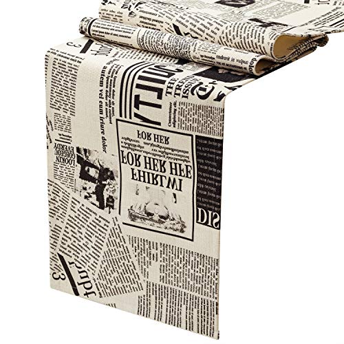 KEY SPRING Zeitungsbedruckter Tischläufer für Buchclubs, Zeitungs-Mottopartys, Buchgeburtstagsfeiern, Bauernhaus-Dekor, rustikale Hochzeit, Esstisch, 30,5 x 183 cm, Baumwolle und Leinen von KEY SPRING