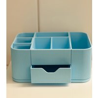 Modern Blue Bathroom Countertop Organizer With Drawer - Multi-Compartment Storage For Toiletries, Skincare & Makeup von KEY3DShop