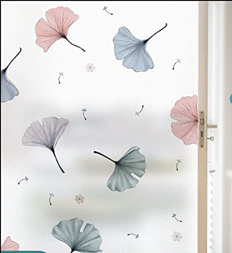 Fensterfolie Selbsthaftend Blickdicht Bunte Pflanze Ginkgo-Blätter Sichtschutzfolie Fensterfolie Anti-UV Dekorfolie Statisch Fensteraufkleber für Wohnzimmer Küche Büro (44,5x200 cm) von KEYESMINER