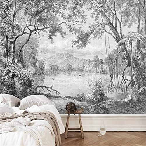 Fototapete 3D Graue Baum-See-Landschaft 200 cm B x150 cm H Vlies Tapeten Wandtapete XXL Moderne Wanddeko Wohnzimmer Schlafzimmer Büro Flur von KEYESMINER