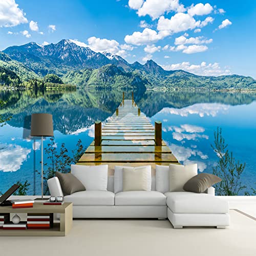 Vlies Fototapete Bergsee Naturkulisse 3D Effekt Vlies Tapeten Wandtapete XXL Moderne Wanddeko Wohnzimmer Schlafzimmer Büro Flur 350 cm B x256 cm H von KEYESMINER