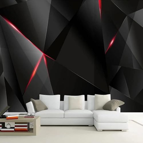 Vlies Fototapete Schwarz Rot Dreidimensionale Geometrie 3D Effekt Vlies Tapeten Wandtapete XXL Moderne Wanddeko Wohnzimmer Schlafzimmer Büro Flur 300 cm B x210 cm H von KEYESMINER