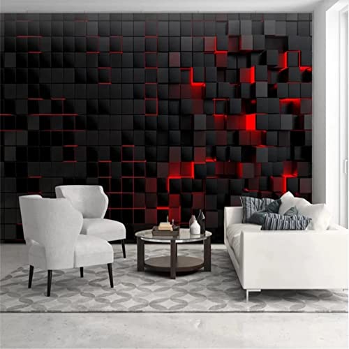 Vlies Fototapete Schwarzer roter Würfel 3D Effekt Vlies Tapeten Wandtapete XXL Moderne Wanddeko Wohnzimmer Schlafzimmer Büro Flur 300 cm B x210 cm H von KEYESMINER