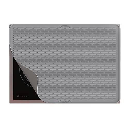 Silikon-Herdabdeckung für Elektroherd, 71,1 x 50,8 cm, extra große Silikon-Abtropfmatte, Glasplatte, zum Schutz der Küchenthekenoberfläche und zum Verhindern von Kratzern, Hellgrau von KEYFIVE