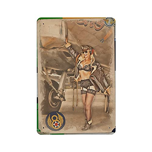 KEYGAMER Sexy Piloten-Metall-Blechschild, Vintage-Plakette, Poster, Garage, Bar, Zuhause, Wanddekoration, 20,3 x 30,5 cm von KEYGAMER