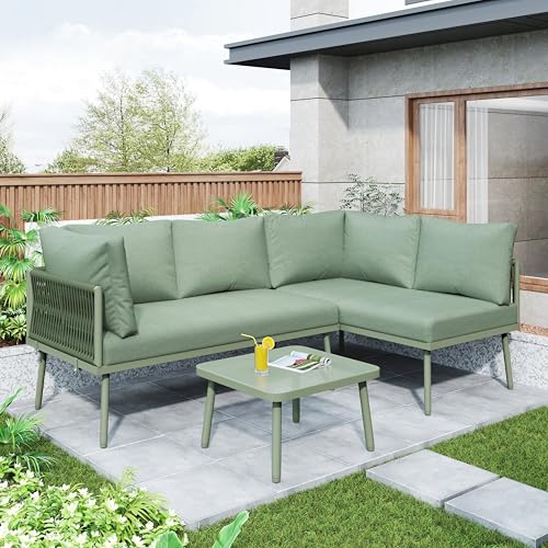 KEYIDE Gartenmöbel Sitzgruppe 3-teilige für 4 Personen, Lounge Essgruppe mit Tisch & Stühle für Garten, Balkonmöbel Outdoor mit Tisch und 2 Sofa, Gartenmöbel-Set Gartenlounge für Balkon von KEYIDE