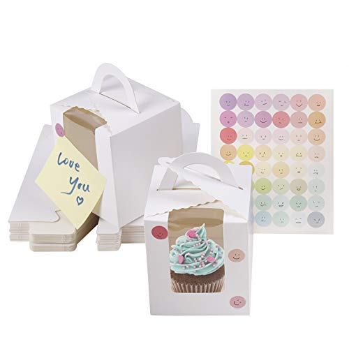 30 Stück Cupcake Transportbox 1er Cupcake Box Single Weiß Muffin Box Verpackung Kuchen Karton Pappe mit Sichtfenster und Griff von KEYIDO