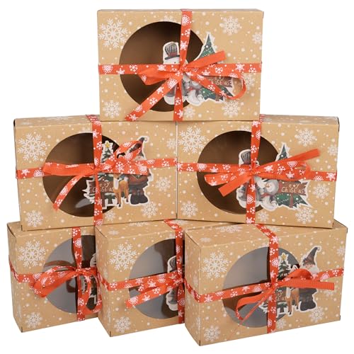 AWCIGG 6 Stück Keksschachtel Keksverpackungen Weihnachten Pralinenschachtel Leer zum Befüllen Plätzchen Verpackung Box Keksboxen Karton mit Sichtfenster Bänder und Oilpaper von KEYIDO