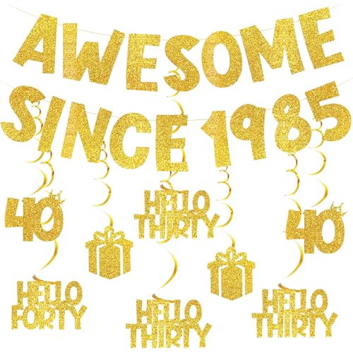 Dekoration zum 30. Geburtstag für Frauen und Männer – Shining Since 1995 Folienbanner, Happy Birthday Party Supplies Dirty Thirty Hanging Swirls Silber & Gold, Thirty Flirty & Thriving Wimpelkette (40 von KEYIDO