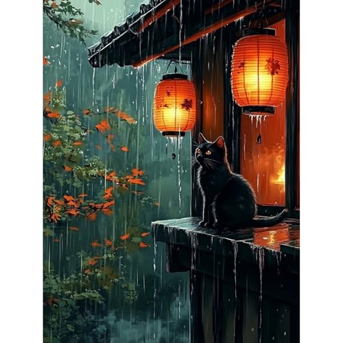 KEYIFA Katze Malen Nach Zahlen Erwachsene, Laterne Malen Nach Zahlen Kits mit Pinseln und Acrylfarben, DIY Ölgemälde Set Malen Basteln Leinwand Bild Erwachsene, Home Deko 30x40cm von KEYIFA