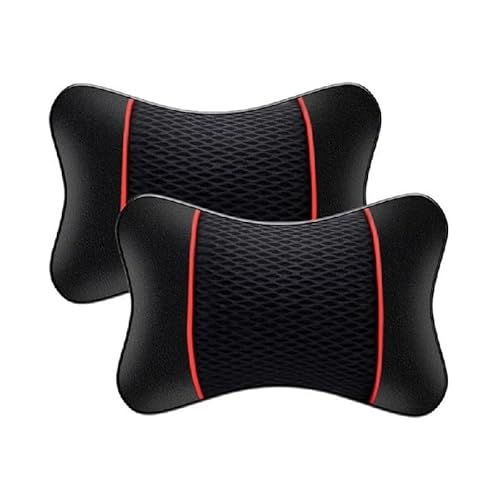 KEYLEON 2 Stück Auto Nackenkissen Kopfstütze für VW ID.3 ID3 2019-2021 2022 2023, Ergonomische Nackenstütze Kissen Auto Reisekissen Kopfstütze Für Autositze,Black-Red von KEYLEON