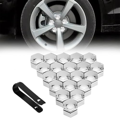 KEYLEON 20 Stück Radschraubenkappen für Smart Fortwo II Cabrio (A451) 2007-2015, Schraubenabdeckung Auto Radkappen Kunststoff Nut Abdeckkappe Schraube,17mm-Silver von KEYLEON