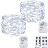 2 Stück Lichterkette Batterie, 10M 100 led 8 Modi Draht mit Fernbedienung und Timer Wasserdicht für Außen Innen Weihnachtsbaum Deko, Kaltweiß von KEYOUNG