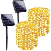 2 Stücke Solar Lichterkette Aussen,12M 100 led Solarlichterkette Außen Wetterfest, 8 Modi IP65 Wasserdicht Kupferdraht Lichterkette Outdoor für von KEYOUNG