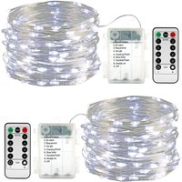 Lichterkette Außen Batterie - 2 Stück 100 led Silberdraht Micro Lichterkette Wasserdicht 10M Lichterkette Weihnachtsbaum Weiß mit Fernbedienung für von KEYOUNG