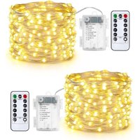 Lichterkette Außen Batterie - 2 Stück 100 led Silberdraht Micro Lichterkette Wasserdicht 10M Lichterkette Weihnachtsbaum Warmweiß mit Fernbedienung von KEYOUNG