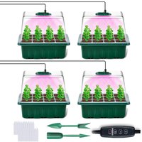 Keyoung - Zimmergewächshaus Anzuchtkasten mit Pflanzenlampe, 4 Stück Mini Gewächshaus Anzucht Set mit Timing-Controller einstellbare Helligkeit, von KEYOUNG