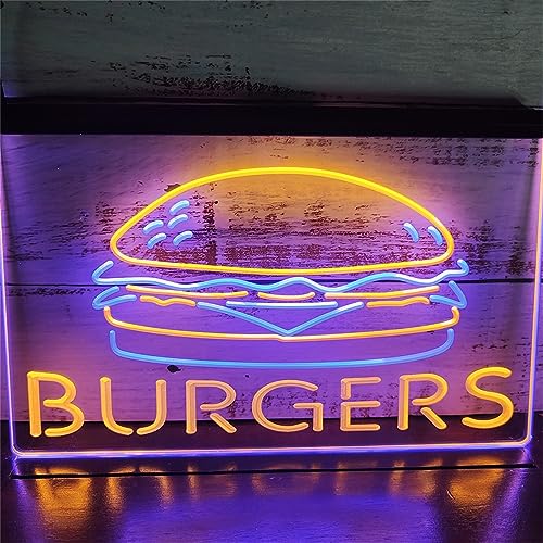 KEYQEEN Burgers LED-Neonschild, Fast-Food-Shop-Display, Plakatwand, Wanddekoration, USB-dimmende Neonlichter, Acryl-Leuchtschild,Blue Yellow,30x20cm von KEYQEEN