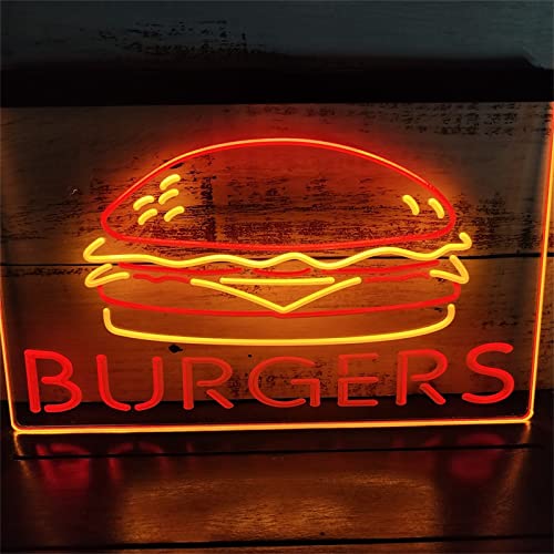 KEYQEEN Burgers LED-Neonschild, Fast-Food-Shop-Display, Plakatwand, Wanddekoration, USB-dimmende Neonlichter, Acryl-Leuchtschild,Red Yellow,40x30cm von KEYQEEN