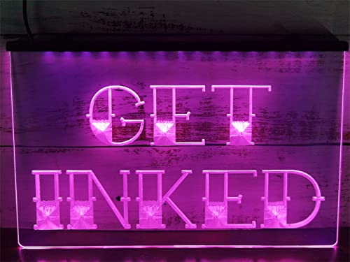 KEYQEEN Custom Get Inked LED Leuchtreklame, USB Tattoo Piercing Shop Neonlichter für Wanddekoration Nachtlichter,Rosa,30x20cm von KEYQEEN