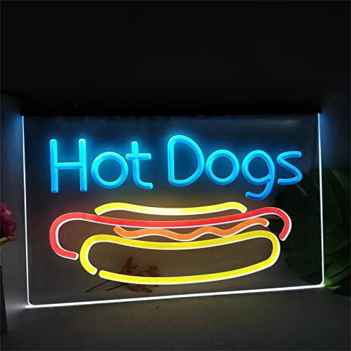 KEYQEEN Hot Dogs Shop LED-Neonschild, individuelle mehrfarbige Neonlichter für die Wanddekoration, USB-betriebene Leuchtschild-Nachtlichter,40x30cm von KEYQEEN