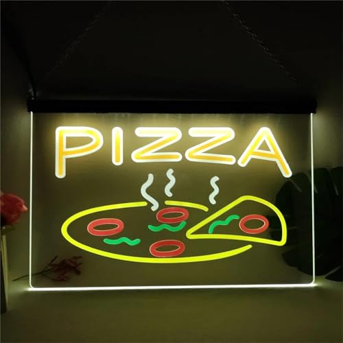 KEYQEEN Hot Pizza LED-Neonschild, Fast-Food-Shop, mehrfarbige Neonlichter für Wanddekoration, USB-betriebene Leuchtschild-Nachtlichter,30x20cm von KEYQEEN