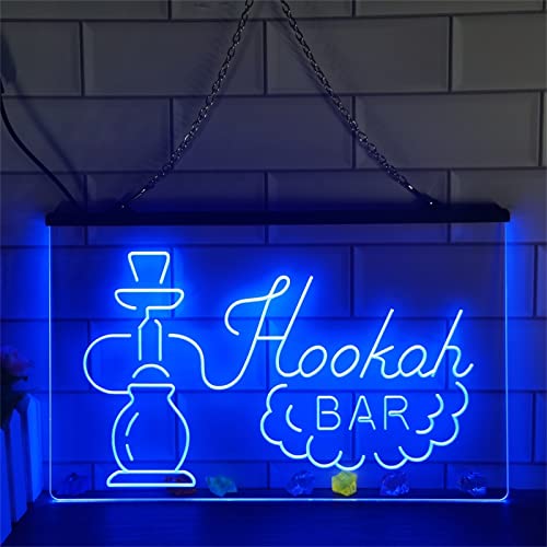 KEYQEEN LED-Leuchtreklame der Shisha-Bar, benutzerdefinierte Shisha-USB-Geschäfts-Neonlichter, leuchtendes Schild mit Wandbeleuchtung,Blau,40x30cm von KEYQEEN