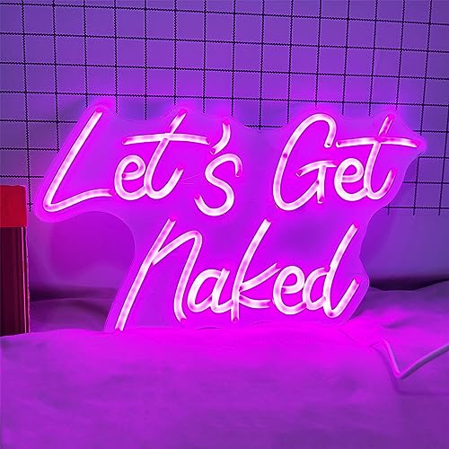 KEYQEEN LED-Neonschild „Let's Get Naked, dimmbare Partydekor-Neonlichter, leuchtende Schildlampen zum Aufhängen an der Wand, Nachtlichter, 45x26cm,Lila von KEYQEEN
