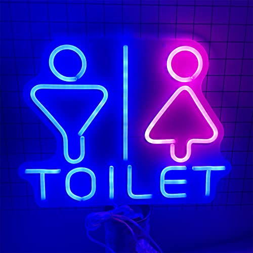 KEYQEEN Toiletten-LED-Neonschild, Toiletten-Neonlichter für Männer Links, Frauen rechts, WC-Neonlichter, ferngesteuertes Dimmen an der Wand, leuchtende Nachtlichter für Schilder,50x38cm von KEYQEEN