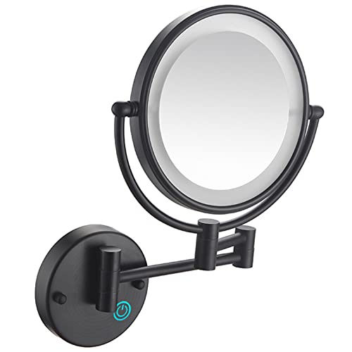 KEYQEEN Touch-dimmbarer LED-Kosmetikspiegel mit Beleuchtung und Vergrößerung, doppelseitiger festverdrahteter, an der Wand montierter, ausziehbarer Kosmetikspiegel für das Badezimmer,Schwarz,7X von KEYQEEN