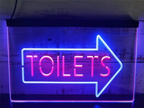 KEYQEEN Unisex-Toilette mit Pfeil nach rechts, LED-Leuchtreklame, USB-betriebene zweifarbige Neonlichter für öffentliche Toiletten, Wanddekoration, leuchtendes Schild,Blue red,30x20cm von KEYQEEN