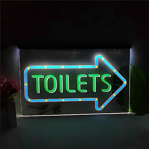KEYQEEN WC-Pfeil-LED-Neonschild, individuelle Neonlichter für Toiletteneingang zur Wanddekoration, USB-betriebene Leuchtschild-Nachtlichter,40x30cm von KEYQEEN