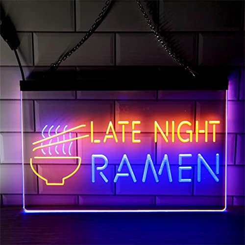 KEYQEEN Late Night Ramen LED-Neonschild, Nudelladen-Wanddekoration, USB-dimmende Neonlichter, Acryl-Leuchtschild,Blue Yellow,30x20cm von KEYQEEN