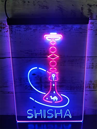 KEYQEEN Shisha-Shop LED-Neonschild, Shisha zweifarbige Wanddekoration, USB-dimmende Neonlichter, Acryl-Leuchtschild,Blue red,30x20cm von KEYQEEN