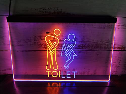 KEYQEEN Toiletten-LED-Neonschild, männlich, Links, weiblich, rechts, Toilette, Badezimmer, Wanddekoration, USB-dimmende Neonlichter, Acryl-Leuchtschild,Blue orange,30x20cm von KEYQEEN