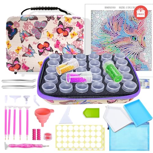 KEYRANKE Diamond Painting Zubehör Boxen Koffer Aufbewahrung 30 Fächer für Werkzeug Set mit Stift Trichter Stickers, DIY Handwerk Als Geschenk von KEYRANKE