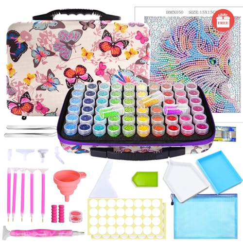 KEYRANKE Diamond Painting Zubehör Boxen Koffer Aufbewahrung 60 Fächer für Werkzeug Set mit Stift Trichter Stickers, DIY Handwerk Als Geschenk von KEYRANKE