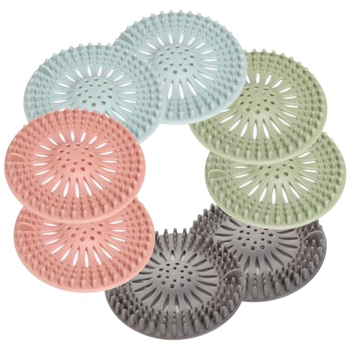 KEYRI 8 Stück Haarfänger Silikon-Haarfilter, Badewanne Abflussabdeckung Abflusssieb Dusche Drainage-Filter Sieb Sink Strainer, Universeller Abflussschutz für Waschbecken Küche (Rosa+Cyan+Blau+Grau) von KEYRI