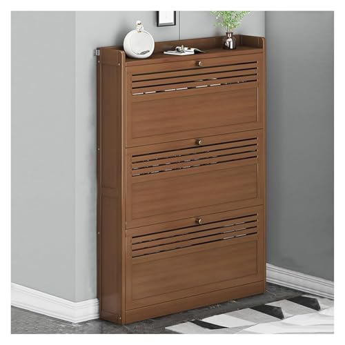 KEuLen Schuhschrank, Schuhkipper, Schuhschrank mit 3 Klapptüren, Aufbewahrungsschrank aus Holz, for Schlafzimmer, Schlafsaal, Wohnzimmer, Eingangsbereich(Dark Brown,70X17X105cm) von KEuLen