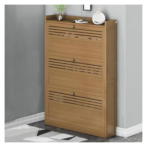 KEuLen Schuhschrank, Schuhkipper, Schuhschrank mit 3 Klapptüren, Aufbewahrungsschrank aus Holz, for Schlafzimmer, Schlafsaal, Wohnzimmer, Eingangsbereich(Light Brown,50X17X105cm) von KEuLen