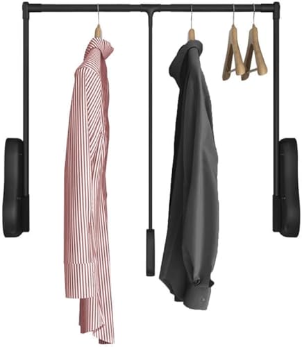 Kleiderlift für Schrank,Kleiderlift für Garderoben Herunterziehbare Kleiderstange, Hochleistungs-Herunterziehbare Kleiderstange(Black,510-650mm) von KEuLen