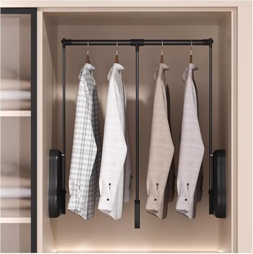 Kleiderlift für Schrank,Kleiderlift für Garderoben Herunterziehbare Kleiderstange, Puffer-anhebbarer Kleiderbügel, Kleiderstange aus Aluminiumlegierung(Black,850-1200mm) von KEuLen