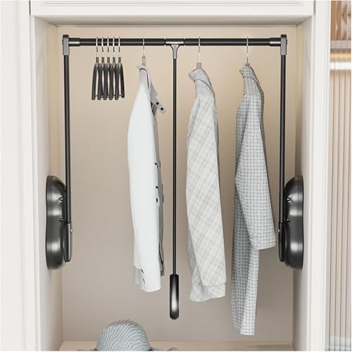 Kleiderlift für Schrank,Kleiderlift für Garderoben Herunterziehbare Kleiderstange, anhebbarer Kleiderbügel mit Doppelpuffer, Kleiderstange aus Aluminiumlegierung(Black,850-1200mm) von KEuLen